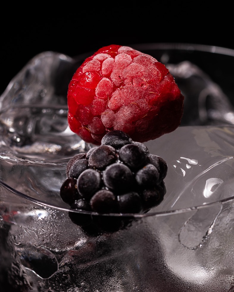 Blueberry Raspberry Ice cocktail Closeup Macro